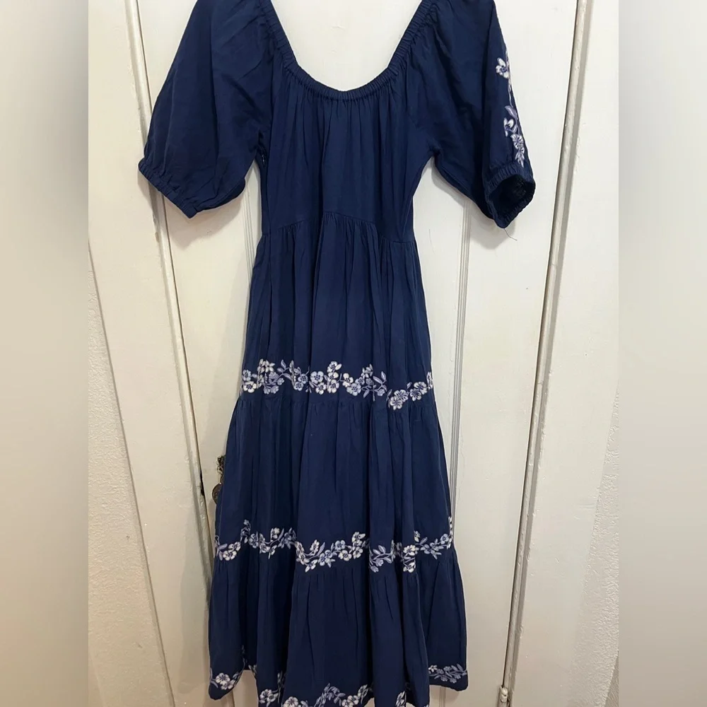 Roller Rabbit Honeysuckle Embroidery Zara Dress Blue Embroidered - Picture 10 of 10